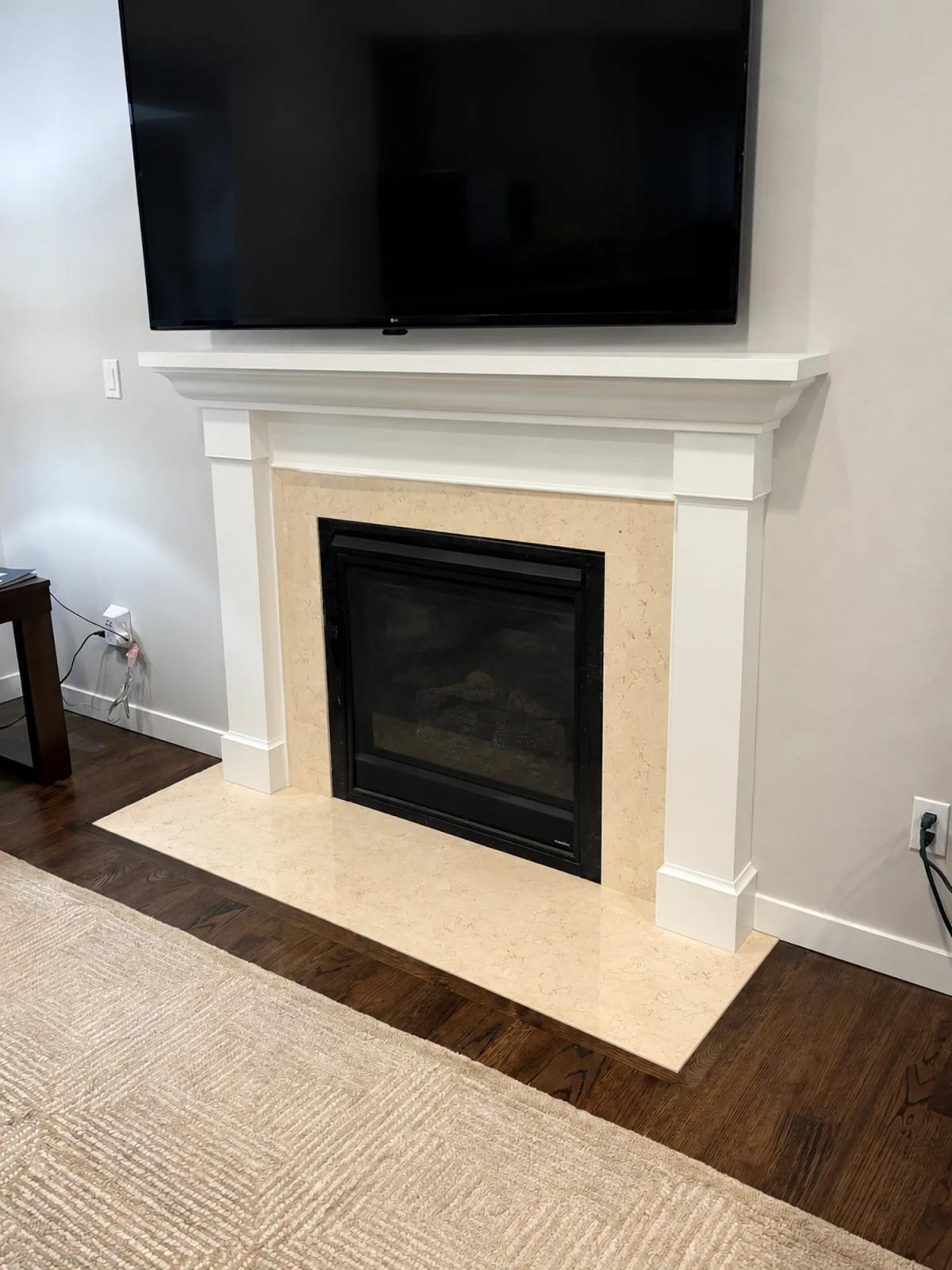 Fireplace surround before and after selective removal., before